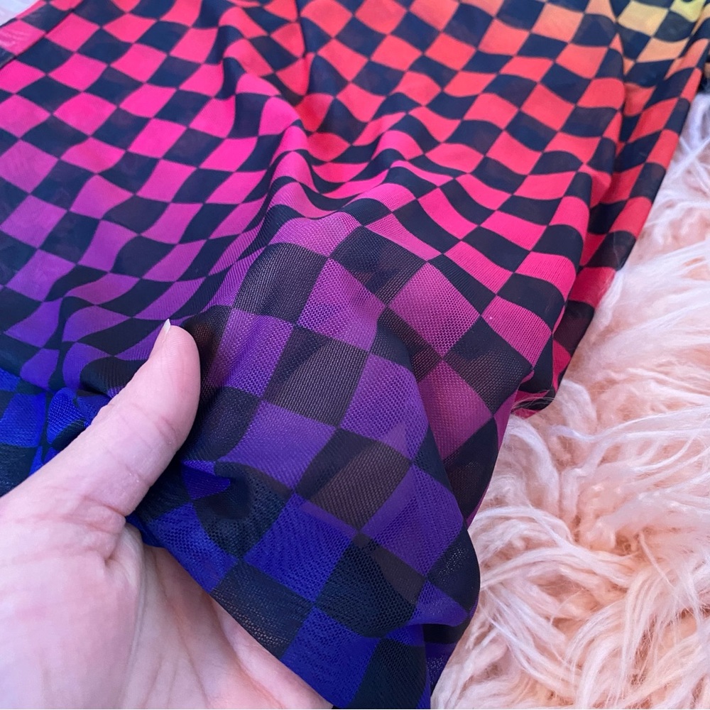 Nwot Current Mood Multi Color Mesh Checkered Long… - image 3